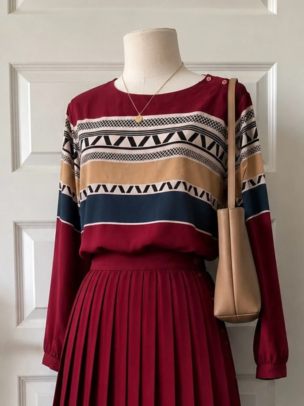 Vintage Liz Claiborne Blouse Women’s 14 Geometric Colorblock Long Sleeve